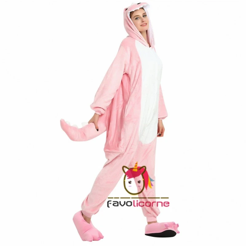 Combinaison Pyjama Dinosaure Rose Femme Homme Déguisement 3 Combinaison Pyjama Dinosaure Rose Femme Homme Déguisement – Image 3