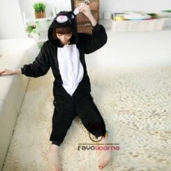 Femme Homme Combinaison Pyjama Chat Noir Déguisement -Favolicorne Déguisement Promos Magasin af190192 3