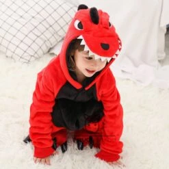 Combinaison Pyjama Enfants Rouge Dinosaure Capuche Garçon & Fille Déguisement Déguisement -Favolicorne Déguisement Promos Magasin fk19002 2