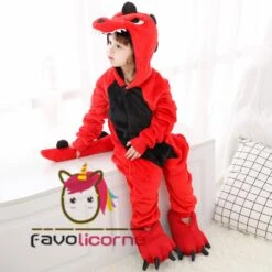 Combinaison Pyjama Enfants Rouge Dinosaure Capuche Garçon & Fille Déguisement Déguisement -Favolicorne Déguisement Promos Magasin fk19002 4
