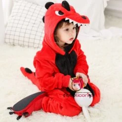 Combinaison Pyjama Enfants Rouge Dinosaure Capuche Garçon & Fille Déguisement Déguisement -Favolicorne Déguisement Promos Magasin fk19002 5