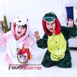Combinaison Pyjama Enfants Vert And Rose Dinosaure Garçon & Fille Déguisement Déguisement -Favolicorne Déguisement Promos Magasin fk19015 4