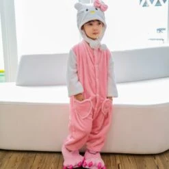 Combinaison Pyjama Enfants Kitty Chat Capuche Garçon & Fille Déguisement Déguisement